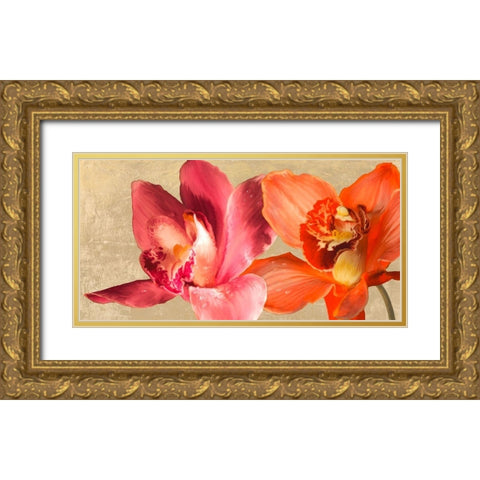 Two Orchids Gold Ornate Wood Framed Art Print with Double Matting by Antinori, Andrea