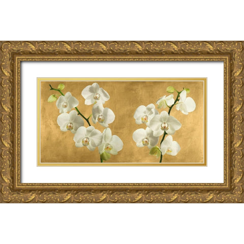 Orchids on a Golden Background Gold Ornate Wood Framed Art Print with Double Matting by Antinori, Andrea