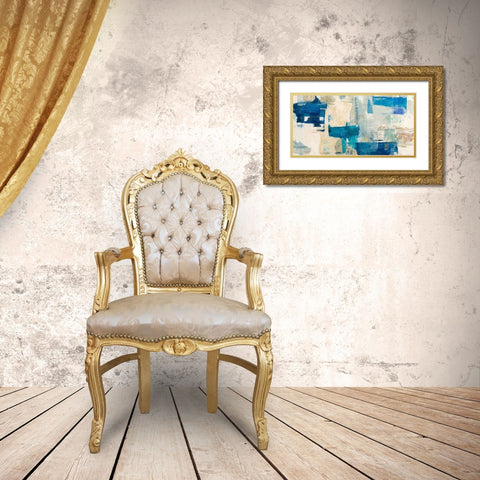 Rhapsody in Blue Gold Ornate Wood Framed Art Print with Double Matting by Munson, Anne