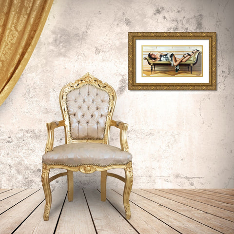 Deco Lady Gold Ornate Wood Framed Art Print with Double Matting by Benson, Pierre