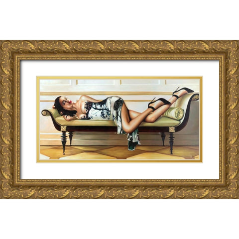 Deco Lady Gold Ornate Wood Framed Art Print with Double Matting by Benson, Pierre