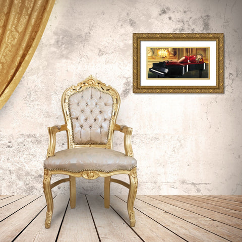 Piano Lady Gold Ornate Wood Framed Art Print with Double Matting by Benson, Pierre