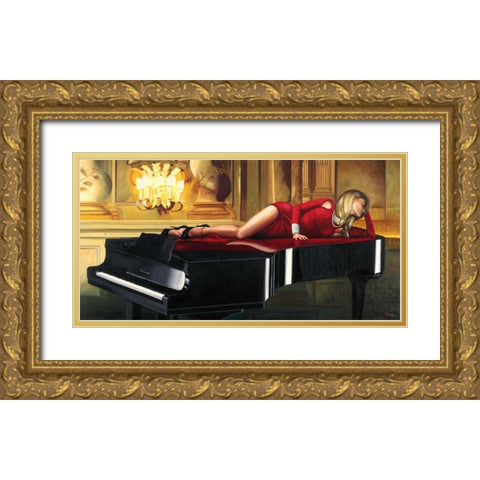 Piano Lady Gold Ornate Wood Framed Art Print with Double Matting by Benson, Pierre
