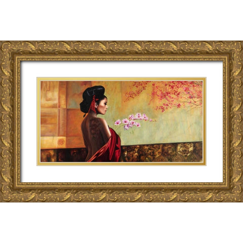Wild Orchid Gold Ornate Wood Framed Art Print with Double Matting by Benson, Pierre