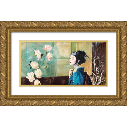 Wild Flower Gold Ornate Wood Framed Art Print with Double Matting by Benson, Pierre