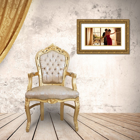 Lovers in Paris Gold Ornate Wood Framed Art Print with Double Matting by Benson, Pierre
