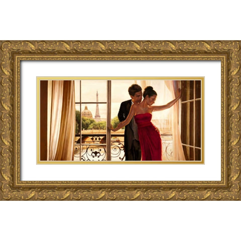 Lovers in Paris Gold Ornate Wood Framed Art Print with Double Matting by Benson, Pierre