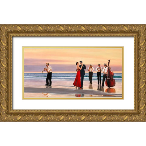 Romance on the beach Gold Ornate Wood Framed Art Print with Double Matting by Benson, Pierre