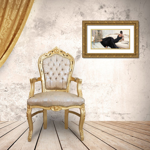 White Interior Gold Ornate Wood Framed Art Print with Double Matting by Benson, Pierre