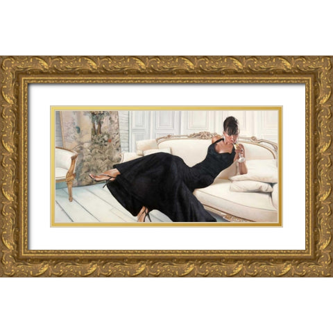White Interior Gold Ornate Wood Framed Art Print with Double Matting by Benson, Pierre
