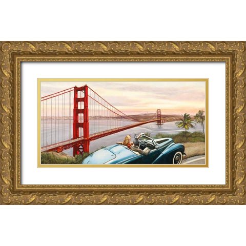 Golden Gate View Gold Ornate Wood Framed Art Print with Double Matting by Benson, Pierre