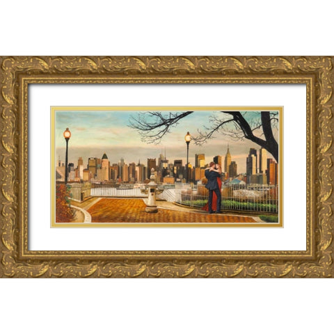 Lovers in New York Gold Ornate Wood Framed Art Print with Double Matting by Benson, Pierre