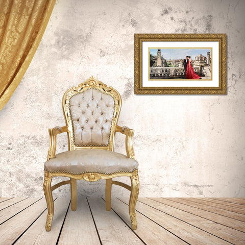 Lovers in Paris Gold Ornate Wood Framed Art Print with Double Matting by Benson, Pierre