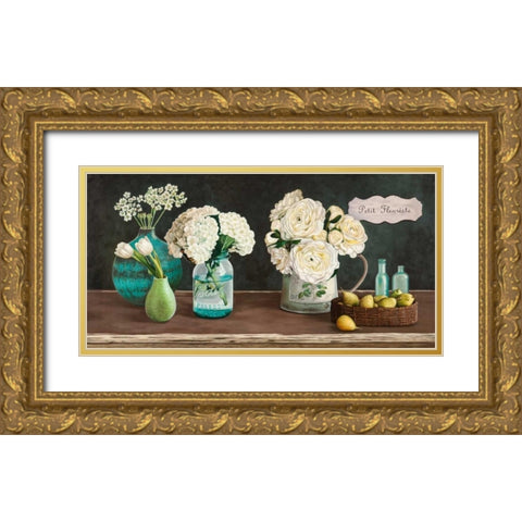 Petit Fleuriste Gold Ornate Wood Framed Art Print with Double Matting by Benson, Pierre