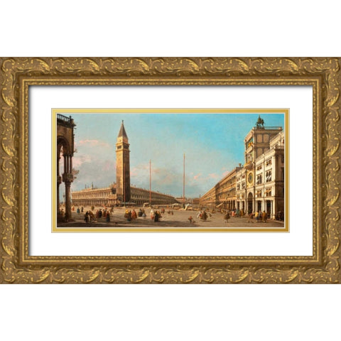 Piazza San Marco Looking South and West Gold Ornate Wood Framed Art Print with Double Matting by Canaletto