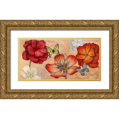 Flowers and Butterflies (Neutral)  Gold Ornate Wood Framed Art Print with Double Matting by Grant, Eve C.