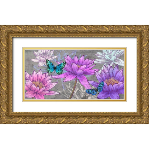 Nympheas and Butterflies (Ash) Gold Ornate Wood Framed Art Print with Double Matting by Grant, Eve C.