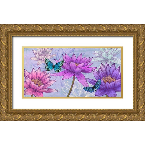 Nympheas and Butterflies Gold Ornate Wood Framed Art Print with Double Matting by Grant, Eve C.