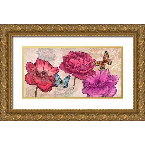 Roses and Butterflies (Neutral) Gold Ornate Wood Framed Art Print with Double Matting by Grant, Eve C.