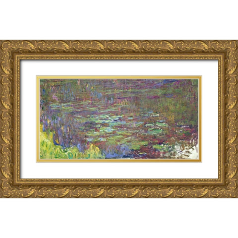 Waterlilies at Sunset Gold Ornate Wood Framed Art Print with Double Matting by Monet, Claude