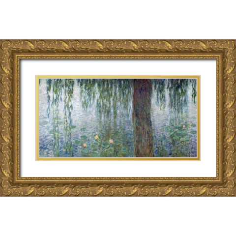 Morning with Weeping Willows II (detail) Gold Ornate Wood Framed Art Print with Double Matting by Monet, Claude