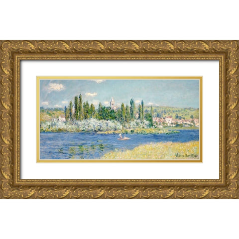 Vetheuil Gold Ornate Wood Framed Art Print with Double Matting by Monet, Claude