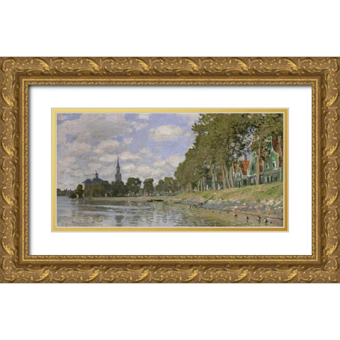 Zaandam, Holland (detail) Gold Ornate Wood Framed Art Print with Double Matting by Monet, Claude