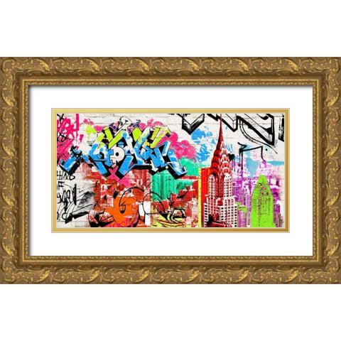 Pop Manhattan Gold Ornate Wood Framed Art Print with Double Matting by Teller, Skip