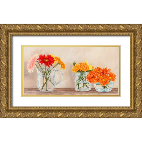 Fleurs et Vases Jaune Gold Ornate Wood Framed Art Print with Double Matting by Dellal, Remy