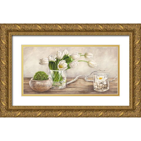 Arrangement with Tulips Gold Ornate Wood Framed Art Print with Double Matting by Remy, Dellal