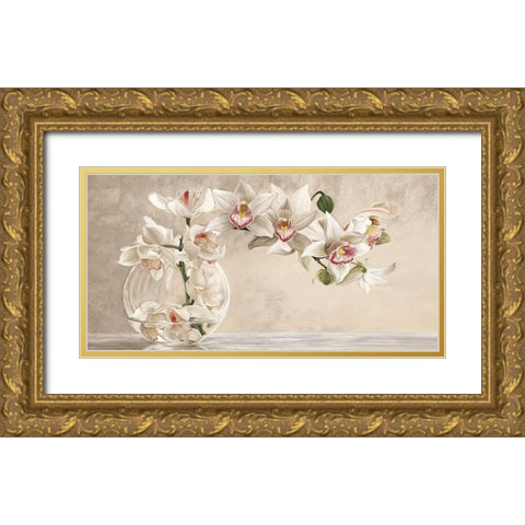 Orchid Arrangement I Gold Ornate Wood Framed Art Print with Double Matting by Dellal, Remy