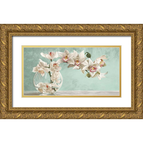 Orchid Arrangement II (Celadon) Gold Ornate Wood Framed Art Print with Double Matting by Dellal, Remy
