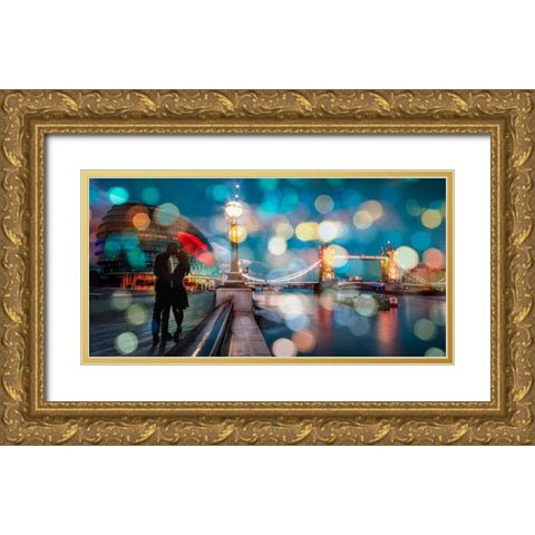 Kissing in London Gold Ornate Wood Framed Art Print with Double Matting by Loumer, Dianne