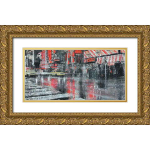 Times Square 2 Gold Ornate Wood Framed Art Print with Double Matting by Moschetta, Dario
