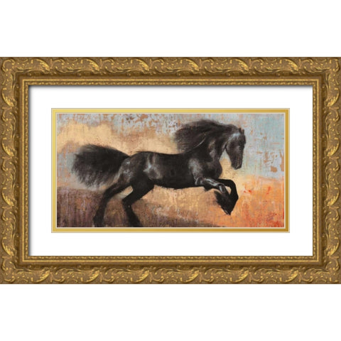 Black Stallion Gold Ornate Wood Framed Art Print with Double Matting by Moschetta, Dario