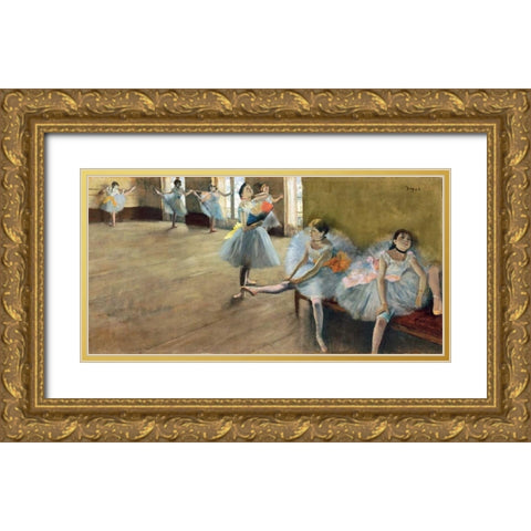 The Dance Class (detail) Gold Ornate Wood Framed Art Print with Double Matting by Degas, Edgar