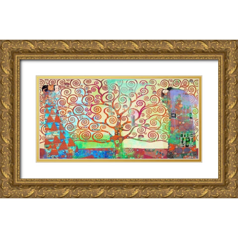 Klimts Tree of Life 2.0 Gold Ornate Wood Framed Art Print with Double Matting by Chestier, Eric
