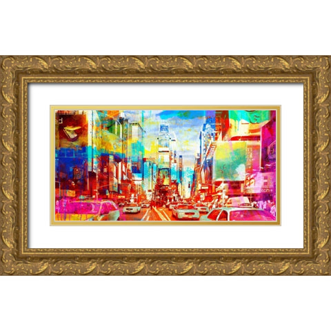 Time Square 2.0 Gold Ornate Wood Framed Art Print with Double Matting by Chestier, Eric