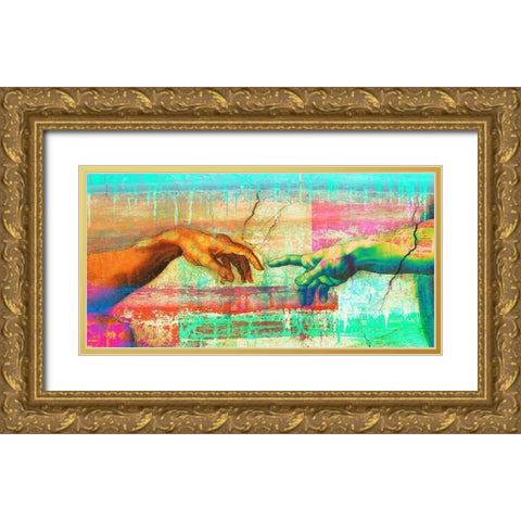 Michelangelos Creation of Adam 2.0 - detail Gold Ornate Wood Framed Art Print with Double Matting by Chestier, Eric