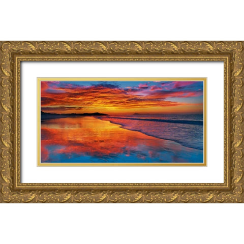 Sunset, North Island, New Zealand Gold Ornate Wood Framed Art Print with Double Matting by Krahmer, Frank