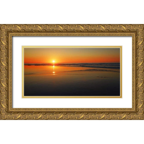 Sunset impression, Taranaki, New Zealand Gold Ornate Wood Framed Art Print with Double Matting by Krahmer, Frank