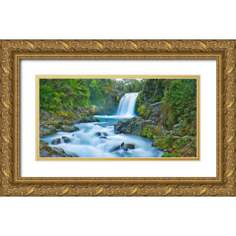 Tawhai Falls, New Zealand Gold Ornate Wood Framed Art Print with Double Matting by Frank, Krahmer