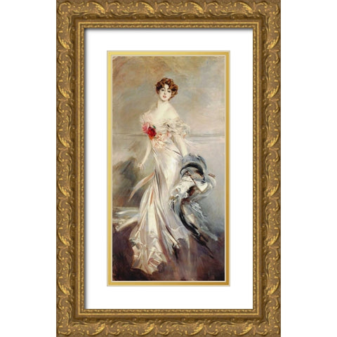 Madame Marthe Regnier Gold Ornate Wood Framed Art Print with Double Matting by Boldini, Giovanni
