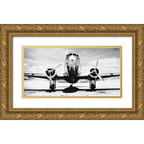 Passenger Airplane on Runway Gold Ornate Wood Framed Art Print with Double Matting by Gendreau, Philip