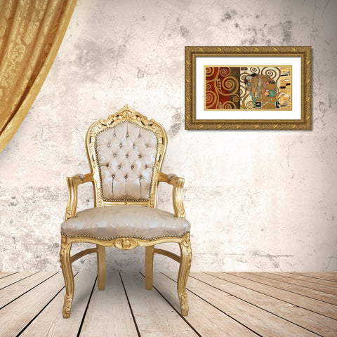 The Embrace-Gold Gold Ornate Wood Framed Art Print with Double Matting by Klimt, Gustav