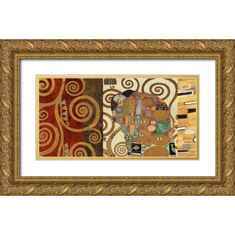 The Embrace-Gold Gold Ornate Wood Framed Art Print with Double Matting by Klimt, Gustav