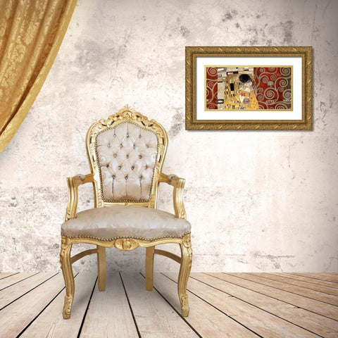 The Kiss-Pewter Gold Ornate Wood Framed Art Print with Double Matting by Klimt, Gustav