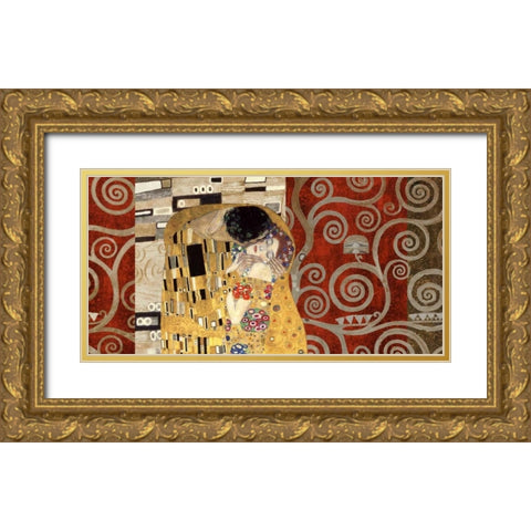The Kiss-Pewter Gold Ornate Wood Framed Art Print with Double Matting by Klimt, Gustav