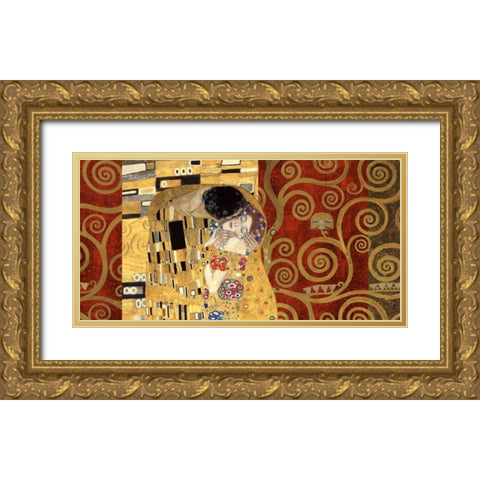 The Kiss-Gold Gold Ornate Wood Framed Art Print with Double Matting by Klimt, Gustav