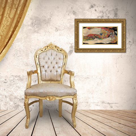 Sea Serpents Gold Ornate Wood Framed Art Print with Double Matting by Klimt, Gustav